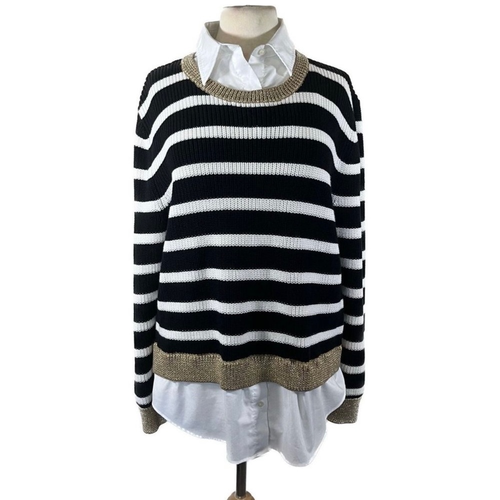 Ralph Lauren Shirt Layered Striped Cable Sweater
